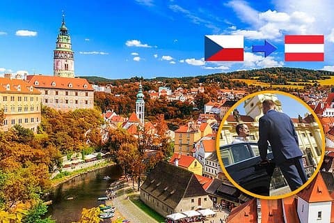 Cesky Krumlov castle towering over the town and river Vltava
