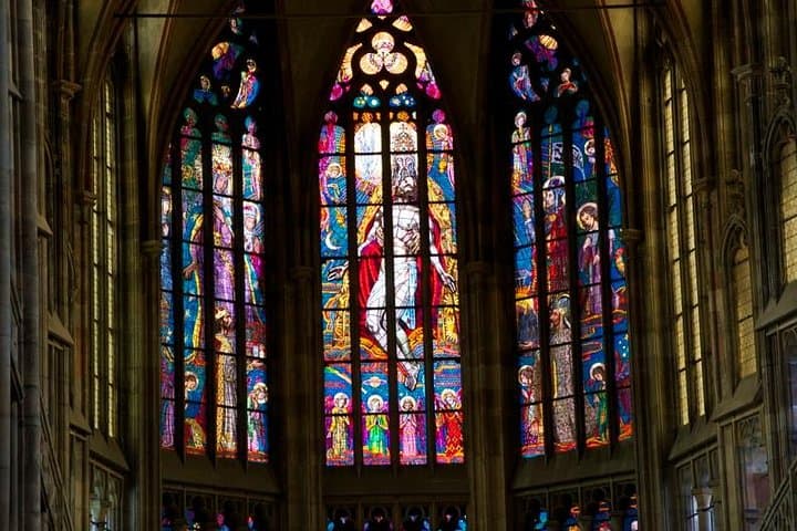 Stain glass windows inside the St. Vitus Cathedral