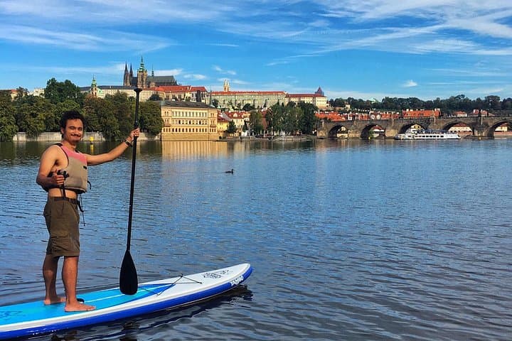 Stand-Up Paddleboarding on the Vltava River in Prague