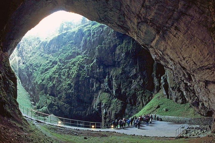 At the bottom of the Macocha Abyss in the Punkva Cave