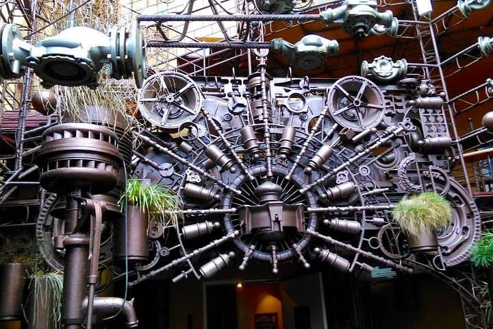 Our tour finishes at the pub and concert space Crossclub, which is famous for its crazy machines some of which are moving and blinking.