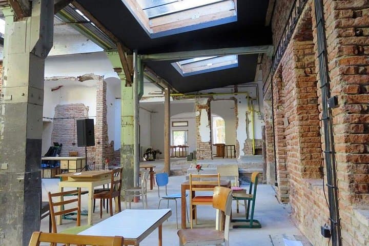 Vnitroblok is one of the cafés in the neighborhood that was built into a former factory.