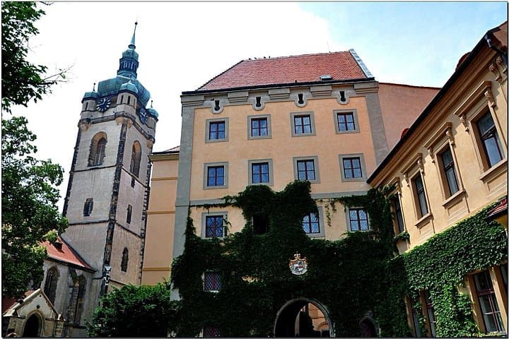 Melnik Chateau with church and Bone church