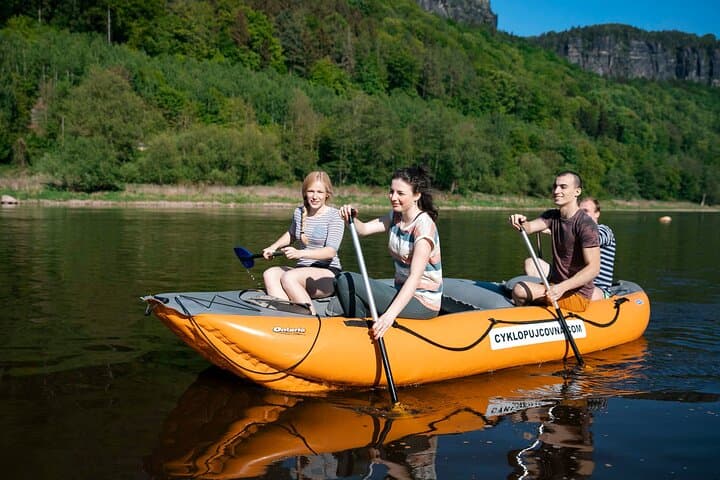 The group enjoys rafting in the deepest sandstone canyon in Europe