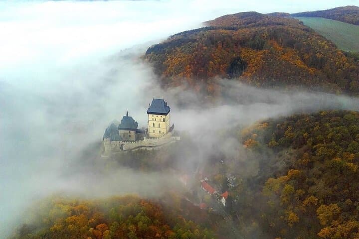 Misty forest around castle