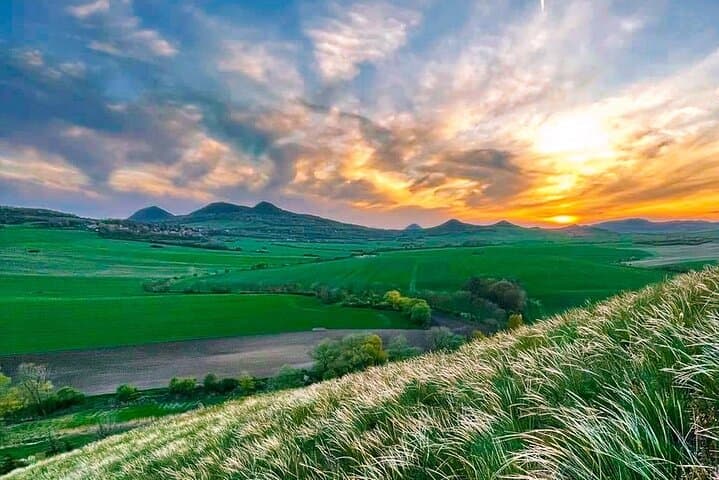 Volcanic landscape of the Bohemian uplands. Early spring.