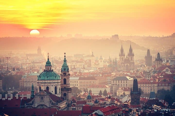 A panoramic view of the historic city center of Prague that you'll get to explore on this tour