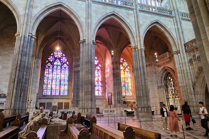 Stained glass windows in the morning light