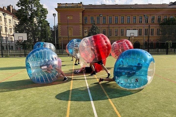 Bubble soccer in city center of Prague