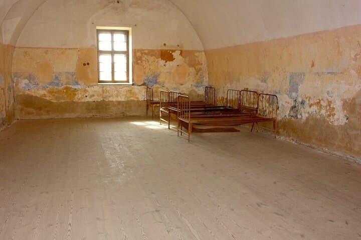 Original bunks where prisoners once lived in cramped conditions.