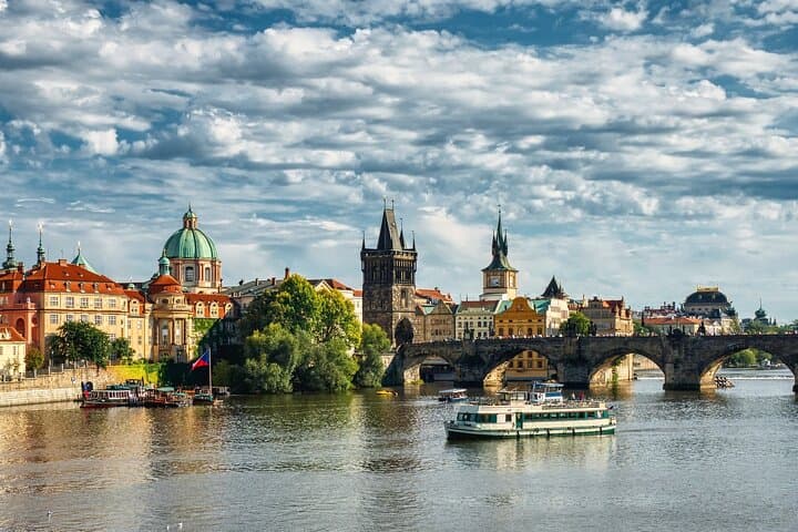 No walk needed the Charles Bridge looks stunning even from our riverside drive.