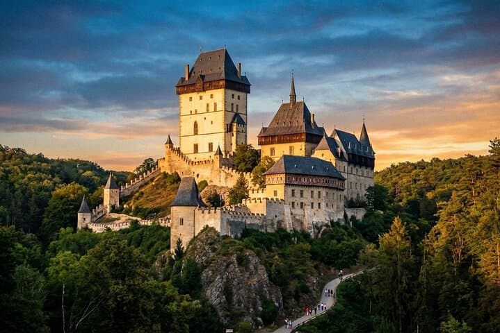 From Prague: Karlštejn Castle & Caves or Pilsner Brewery Tour