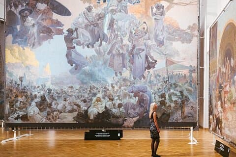 Alfons Mucha exhibition - Slavic Epopee in town Moravsky Krumlov, the Czech Republic
