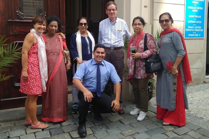 In front of the hotel. Me and my clients
