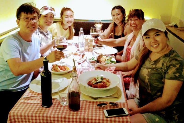 With my lovely clients at Pizza place
