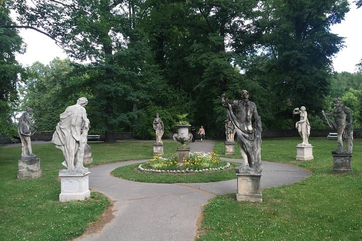 Promenade at the castle gardens decorated with statues