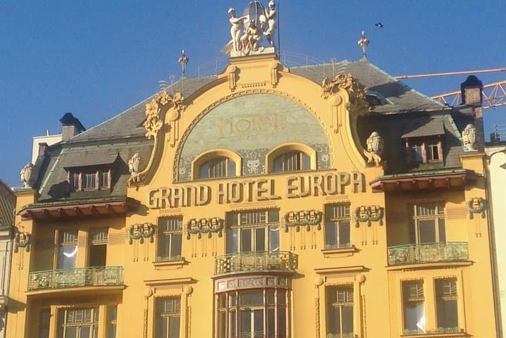 Grand Hotel Europe was built in 1896 in the Art Nouveau style and run by the Sroubek (screwdriver) family. It soon became one of the most famous, luxurious and technically advanced hotels.