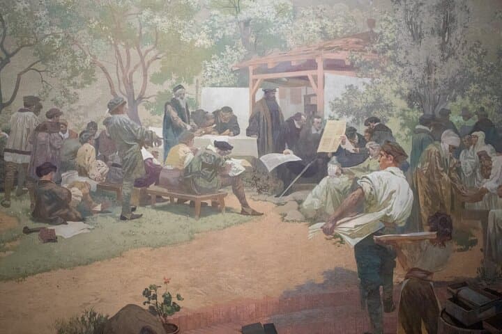 Alfons Mucha exhibition - Slavic Epopee in town Moravsky Krumlov, the Czech Republic